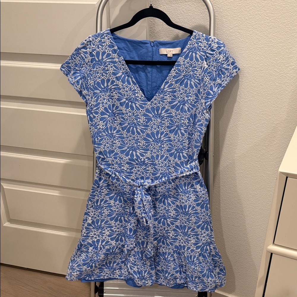 LOFT Blue and White Patterned Dress